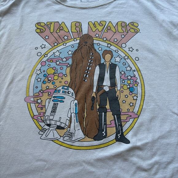 Fifth Sun Star Wars Retro Circle Tee L Beige Han Solo Chewbacca R2-D2 - Picture 5 of 5